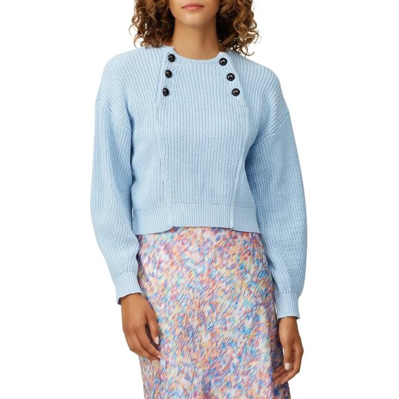 Rebecca Minkoff Natalie Light Blue Button-Detail Ribbed Sweater Womens Cropped L - Picture 4 of 10